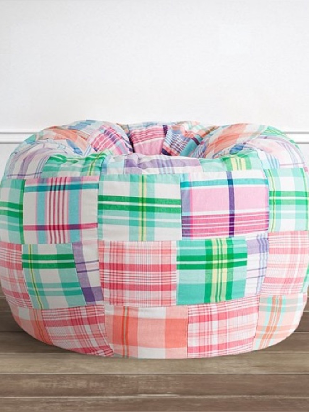 NWOT Pottery Barn Kids Anywhere Madras Patchwork Beanbag zippered Cover